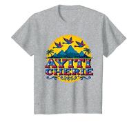 Haitian Pride Ayiti Cherie Arte nel Paradiso Tropicale Maglietta, Bambini, Grigio Melange, 10 Anni