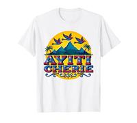 Haitian Pride Ayiti Cherie Arte nel Paradiso Tropicale Maglietta, Uomo, Bianco, S