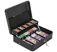 HAITRAL Cassetta portavalori grande, Salvadanaio in metallo con serratura, Cassetta Portavalori con Vassoio Porta Monete e Banconote 30 x 24 x 9 cm, Nero