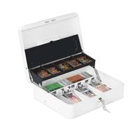 HAITRAL Cassetta portavalori in metallo con serratura a chiave, banconote, cassapanca portatile a doppio strato con scomparto per monete fisso e 2 chiavi, porta denaro, 30 x 24 x 9 cm, colore bianco