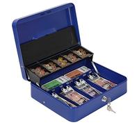 HAITRAL Cassetta soldi portatile, Cassetta portavalori grande, Salvadanaio in metallo con serratura, Cassetta Portavalori con Vassoio Porta Monete e Banconote 30 x 24 x 9 cm, Blu