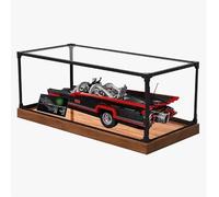 HAIWENFEIQI Espositore in acrilico per Batmobile Lego 76328, trasparente, antipolvere, compatibile con kit di costruzione Lego 76328 (modello non incluso) (base in legno)