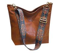 HAIWILL Borsa a tracolla da donna grande a tracolla da donna con tracolla larga in pelle, borsa shopper stile retrò, borsa a tracolla per tutti i giorni, ufficio, gite scolastiche e shopping, Marrone