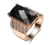 HAIXIAN Anello da donna in oro quadrato con pietra di ossidiana nera placcato oro giallo 14 carati, anello da cocktail turco con cristallo, anello turco per lei, Oro, Zirconia cubica