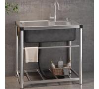 haiyusm Lavello Cucina in Acciaio Inox Kitchen Sinks Lavandino da Esterno Lavelli Commerciali Vasca Singola per Uso Esterno E Interno (70×46cm,A)