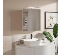 HAJDUK FURNITURE Armadietto da Bagno con Luce Bianco Opaco 50x60 cm - Specchio da Parete LED Retroilluminato - Mobile Baño - Mobiletto Bagno 3 Ripiani - IP44 Impermeabile Specchio Baño LED 4000 K