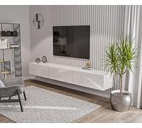 HAJDUK FURNITURE Bianco Lucido Mobile TV Sospeso 270 cm Supporto tv Parete Attrezzata Soggiorno Moderno Pannello Porta TV per Camera Salotto Ingresso Moderna Armadio a Muro Credenza
