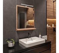 HAJDUK FURNITURE Specchio Bagno con Luce da Parete Sonoma A: 70 cm x L: 60cm con Mensola - Specchio da Bagno LED Retroilluminato con Ripiani, IP44 Impermeabile la Toilette Riflesso LED 4000 K