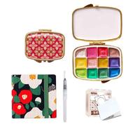HAJHI Acquerelli Da Viaggio Perlescente Set Di Colori Ad Acquerello Portatile Con Pennelli Mini Watercolor Paint Set Per Paesaggi Ritratti Oggetti(12-colour - Red - 4pcs - B)