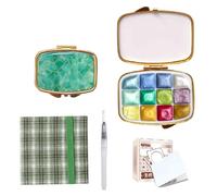 HAJHI Acquerelli Da Viaggio Perlescente Set Di Colori Ad Acquerello Portatile Con Pennelli Mini Watercolor Paint Set Per Paesaggi Ritratti Oggetti(12-colour - Green - 4pcs - B)
