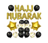 HAJJ MUBARAK Letter Latex Balloons Decorative Celebrative Background Layout Balloons Set for Eid Al-Fitr Black and Glod