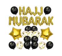 HAJJ MUBARAK Letter Latex Balloons Decorative Celebrative Background Layout Balloons Set for Eid Al-Fitr (Black and Glod)