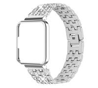 HAJMGUMC Cinturino con diamanti 2in1 + custodia protettiva adatta Fit For Xiaomi adatto Fit For Redmi Watch 3 braccialetto attivo accessori for braccialetti in acciaio inossidabile in metallo(Silver)