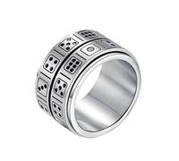 Hakfeeo Men's Stainless Steel 14mm Wide Double Layer Spinner Ring, Creative Dice Pattern Band
