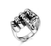 Hakfeeo Men's Stainless Steel Biker Ring - Heavy Wide Band Middle Finger Ring for Motorcycle Rider, Hip Hop Gothic Punk Style