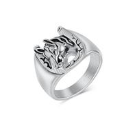 Hakfeeo Men's Vintage Titanium Steel Horse Head Ring, Gothic Personalized Biker Statement Ring
