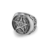 Hakfeeo Pentagram Ring for Men - Baphomet Goat & Leviathan Cross Satanic Symbol - Stainless Steel Devil Occult Jewelry