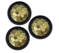 HAKIDZEL 3 Scatole Decorazioni Nail Art Ingranaggi Steampunk Oro Metallo 3 | Sequins Metallici Ultra Sottili, Effetto Retro Punk, per Party e Creazione Gioielli