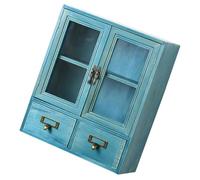 HAKIDZEL Contenitore Portaoggetti da Tavolo in Legno Blu Vano Multi-scomparto, Design Retrò e Funzione Multiuso per Organizzazione Cosmetici e Gioielli
