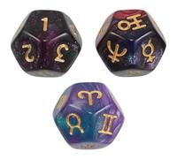 HAKIDZEL Dadi Divinatori Astrologici Segni Zodiacali e Numeri, Design Unico Set da 3 a 12 Facce in Resina per Giochi di Ruolo e Letture di Tarocchi