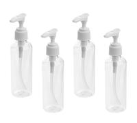 HAKIDZEL Set 4 Bottiglie da Viaggio 100ml Pompa Bianca, Contenitori Ricaricabili in Pet e Pp per Shampoo e Saponi Liquidi, per Casa e Viaggio
