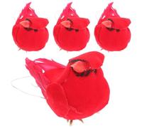 HAKIDZEL Set 4 Pezzi Uccellini Finti Rosso in Schiuma, Decorazione Realistica e Artistica per Giardino e Tavolo, Atmosfera Vivace e Naturale