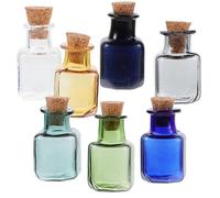 HAKIDZEL Set 7 Pezzi Bottiglie Vetro Tappo in Sughero Colorate, Bottiglie Piccole per Bomboniere e Fai da Te, Materiale Vetro e Plastico, Facili da Trasportare Colore Colore Casuale