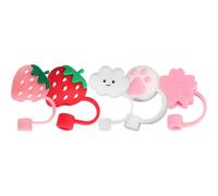 HAKIDZEL Set Decorazione e Protezione 5 Pezzi Copri Cannuccia in Silicone Riutilizzabili Forme Nuvola, Zampa di Gatto, Fragola per Cannucce a Festa e Natale