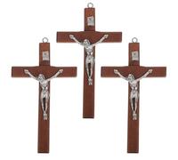 HAKIDZEL Set di 5 Ciondoli Croce di Gesù in Legno e Lega di Zinco, Artigianato Delicato e Design Classico, Decorazione da Parete e Regalo per Battesimo