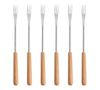HAKIDZEL Set di 6 Forchette per Fonduta Manico in Legno e Acciaio Inox, Forchette per Dessert e Frutta Manico Isolante per Cucina e Campeggio