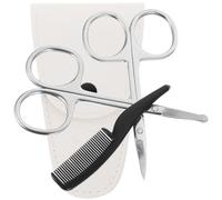 HAKIDZEL Set di Forbici per Barba e Peli Nasali in Acciaio Inox Custodia Bianca, Portatile e Antiruggine, per Saloni di Bellezza e Uso Domestico, 4 Pezzi