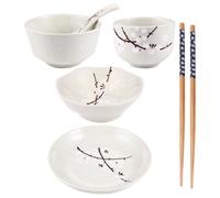 HAKIDZEL Set di Stoviglie Giapponesi in Ceramica e Legno 6 Pezzi per Uso Domestico, Completo, Ecologico e Facile da Pulire, per Pasti Singoli in Stile Tradizionale