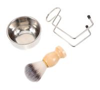 HAKIDZEL Set Spazzola da Barba Uomo con Supporto e Ciotola da Barba, Lega di Ferro, Legno e Nylon, per Barber Shop e Hair Salon, per Parrucchieri