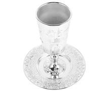 HAKIDZEL Set Tazza per Kiddush e Shabbat in Lega di Zinco con Piattino, Coppa Sacra per Vino Pasquale, Forniture Rituali Ebraiche per Feste e Celebrazioni Religiose