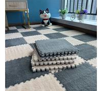 Haklein Tappetino in schiuma di peluche, 30 x 30 x 1 cm, tappetino da gioco puzzle, antiscivolo, morbido, ad incastro, tappeto per la decorazione della stanza (10 pezzi, grigio e beige)