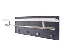 HAKU Möbel Appendiabiti da parete aspetto acciaio inox, granito look, bianco, MDF, metallo - Dim. L 75 cm x A 30 cm x P 26 cm, Stile Moderno