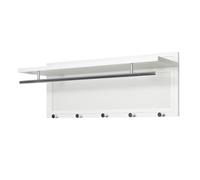 HAKU Appendiabiti da Parete con ripiano, Pannello Appendiabiti da Parete, Barra con Ganci per Abiti in Tubo d'Acciaio Bianco, con Asta Appendiabiti e 5 pomelli, Dim.: L 75 x A 30 x P 26 cm