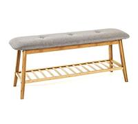 HAKU Möbel Panca per scarpe bambù, grigio, Bamboo, tessuto - Dim. L 100 cm x A 44 cm x P 30 cm, Stile Boemo