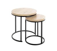HAKU Möbel Set di 2 Tavolini rovere chiaro, nero, MDF, Metallo - Dim: A 43/49 x Ø 32/45 cm, Stile: Moderno