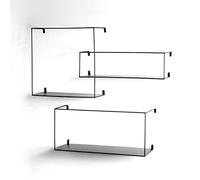 HAKU Möbel Set di 3 mensole a muro nero, metallo - Dim. L 40/50/55 cm x A 40/15/25 cm x P 18/16/20 cm, Stile Moderno