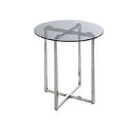 HAKU Möbel Tavolino acciaio inox, grigio, Acciaio inox, vetro di sicurezza 8 mm - Dim. A 55 cm x Ø 50 cm, Stile Art Deco