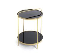 HAKU Möbel Tavolino oro, nero, Metallo, vetro di sicurezza - Dim. A 51 cm x Ø 38 cm, Stile Art Deco