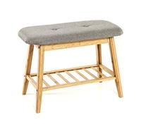 HAKU Panca per scarpe bambù, grigio, Bamboo, tessuto - Dim. L 60 cm x A 44 cm x P 30 cm, Stile Boemo