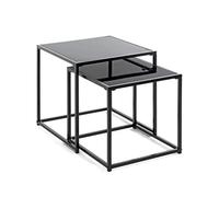 HAKU Möbel Set di 2 tavolini nero, Metallo, vetro di sicurezza - Dim. L 35/40 cm x A 35/40 cm x P 35/40 cm, Stile Moderno