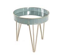 HAKU Tavolino blu, oro, grigio, Metallo, specchio - Dim. A 40 cm x Ø 41 cm, Stile Art Deco