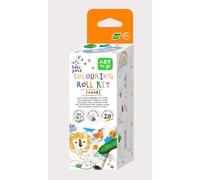 Haku Yoka 6303119 - Set per pittura a cera, mini rotolo di carta Safari, con motivi da colorare e 4 gessetti colorati con 20 adesivi, per bambini dai 3 anni in su
