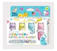 Haku Yoka Meow Meow - Mini pennarelli profumati, set di 4 pezzi, colori profumati alla frutta, uva, limone, mirtillo, fragola, inchiostro ad asciugatura rapida, formato tascabile, dai 6 anni in su