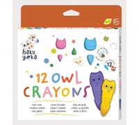 Haku Yoka Pastelli a forma di gufo, 12 colori, non sporca, super resistenti e facili da impugnare, per bambini dai 2 anni in su, cera d'api naturale e pastello colorato minerale biologico