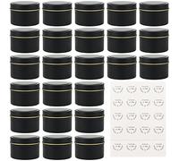 HAKZEON 24 barattoli di candela neri con coperchio e 32 adesivi, contenitori vuoti per candele per la creazione di candele o la conservazione di spezie, caramelle, 65 x 45 mm