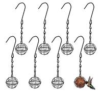 HAKZEON 8 set di mangiatoie per palline di grasso da 7 cm, mangiatoia per uccelli da appendere con ganci e catene, supporto in metallo per giardino, nero